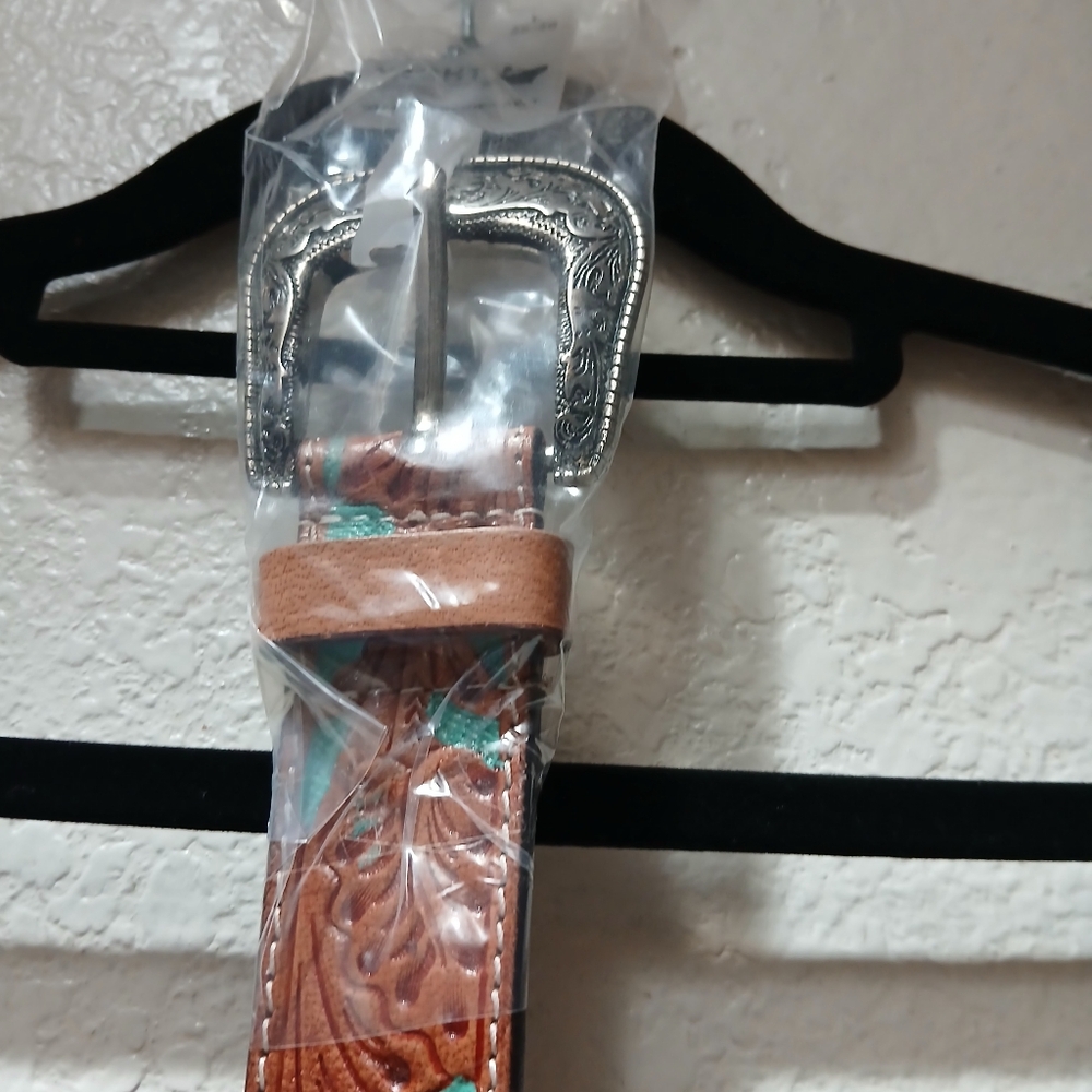 Brown Leather Belt with Silver Buckle - Picture 1 of 3